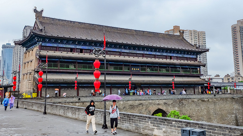 Xi'an Ancient City Wall with red lanterns