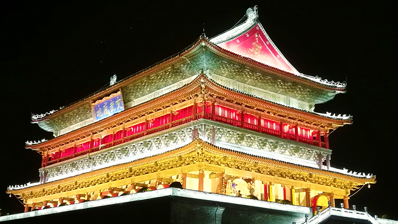 The Drum Tower light up at night